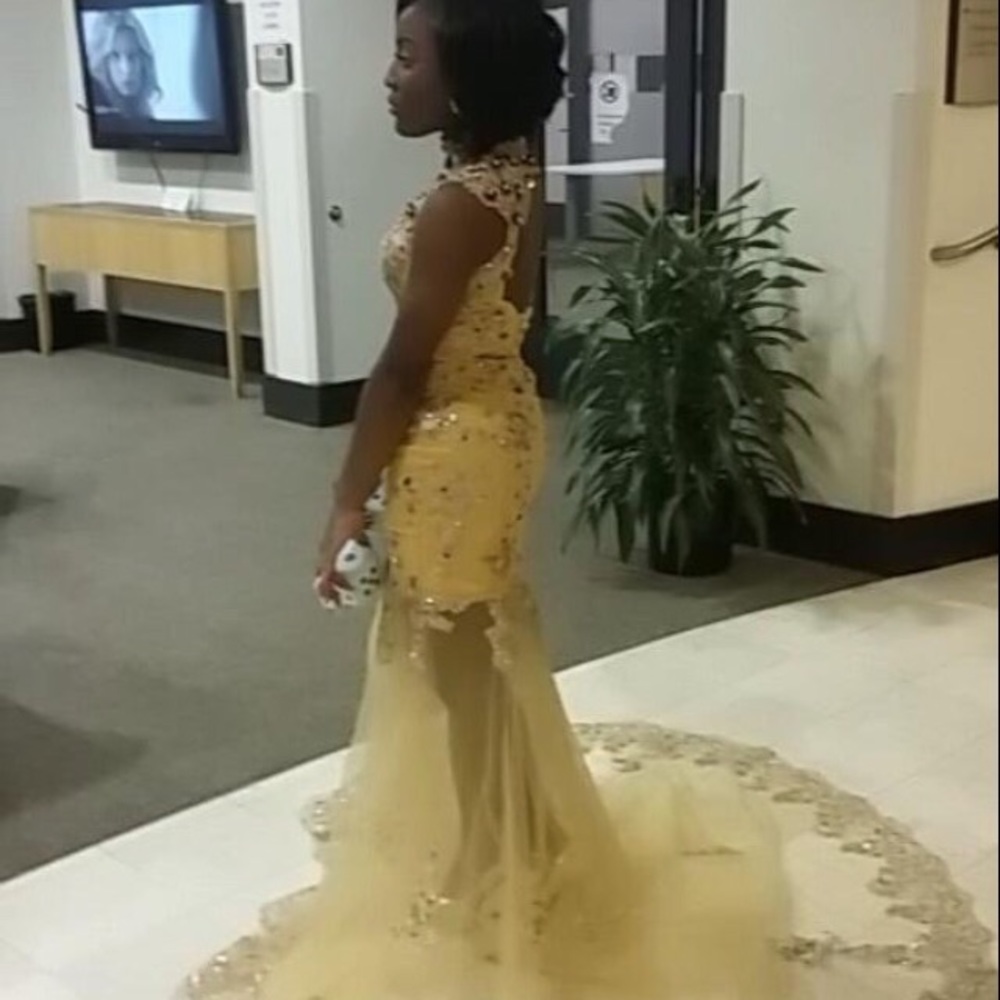 ROMWE Gold/Yellow High Neck Prom Dress